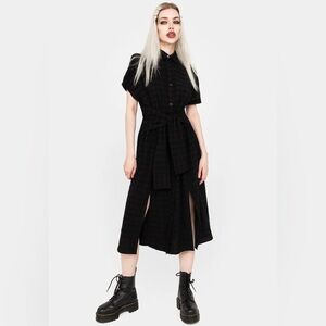 Disturbia Hattie Shirt Sleeve Tie Waist Check Midi Dress Size US 8 (UK 12)